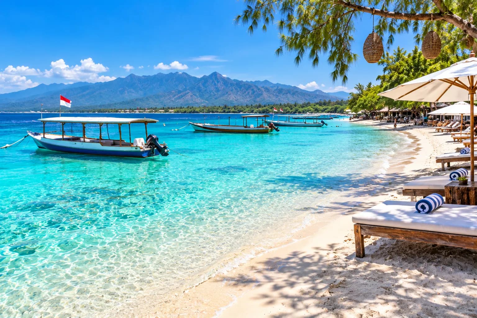 Tropical Paradise Beach with Island Boats
